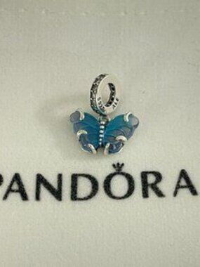Pandora Blue Murano Glass Butterfly Dangle Charm S925 Sterling Silver with box